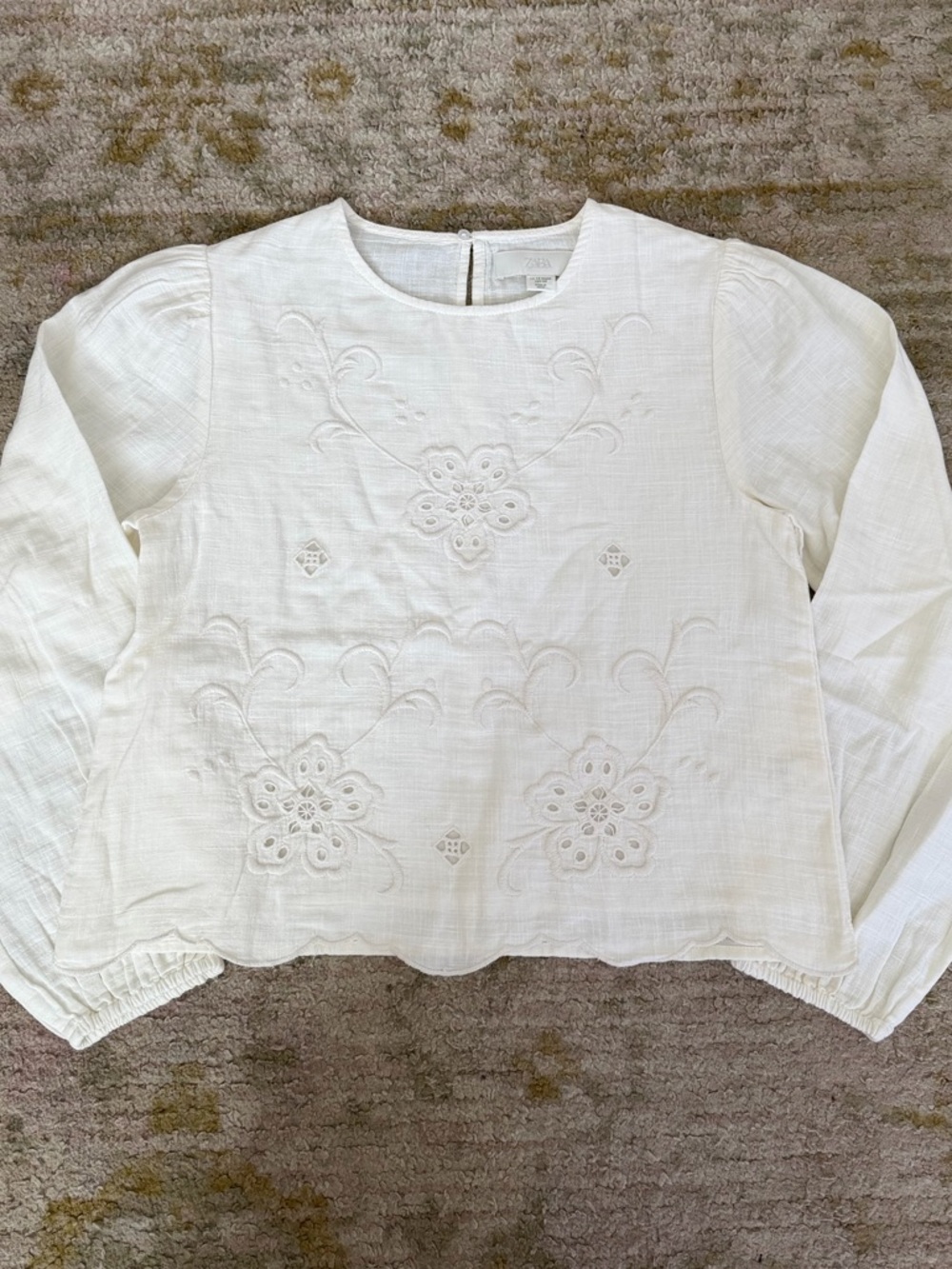 Zara Girls White Blouse Long Sleeve Floral Embroidery